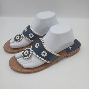 Jack Rogers Heritage Jacks II Flats Sandals Slip on Navy Blue and  White Size 9M